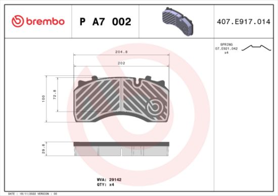 Obrázok Sada brzdových platničiek kotúčovej brzdy BREMBO  PA7002