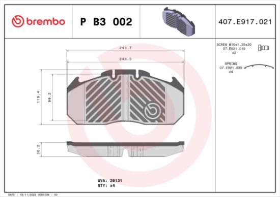 Obrázok Sada brzdových platničiek kotúčovej brzdy BREMBO  PB3002