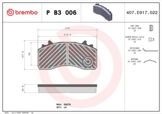 Obrázok Sada brzdových platničiek kotúčovej brzdy BREMBO  PB3006