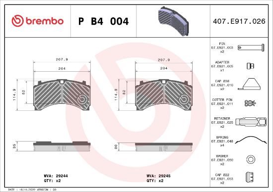 Obrázok Sada brzdových platničiek kotúčovej brzdy BREMBO  PB4004