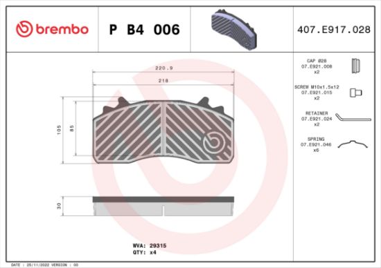 Obrázok Sada brzdových platničiek kotúčovej brzdy BREMBO  PB4006