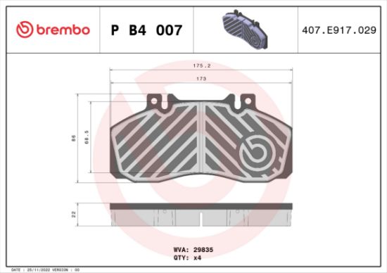 Obrázok Sada brzdových platničiek kotúčovej brzdy BREMBO  PB4007