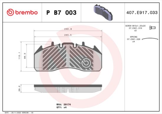 Obrázok Sada brzdových platničiek kotúčovej brzdy BREMBO  PB7003