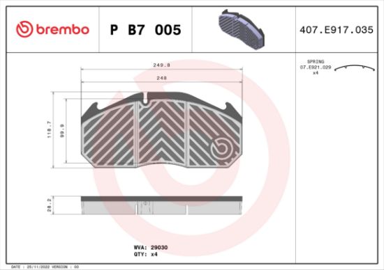 Obrázok Sada brzdových platničiek kotúčovej brzdy BREMBO  PB7005