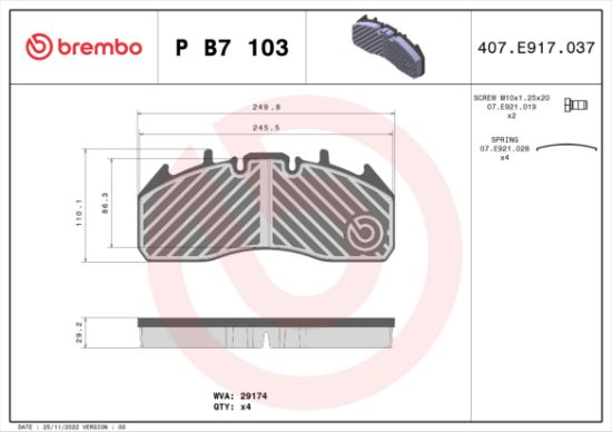 Obrázok Sada brzdových platničiek kotúčovej brzdy BREMBO  PB7103