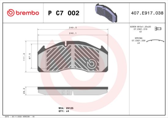 Obrázok Sada brzdových platničiek kotúčovej brzdy BREMBO  PC7002