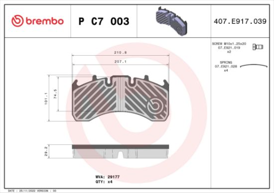 Obrázok Sada brzdových platničiek kotúčovej brzdy BREMBO  PC7003