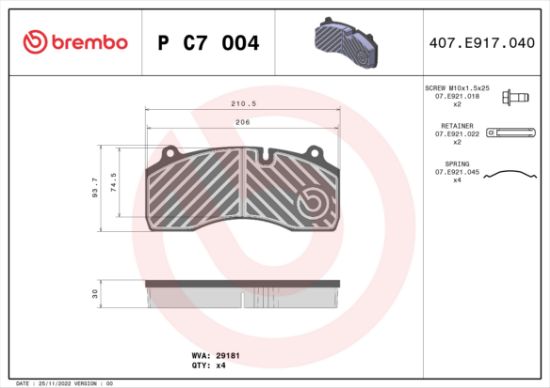 Obrázok Sada brzdových platničiek kotúčovej brzdy BREMBO  PC7004