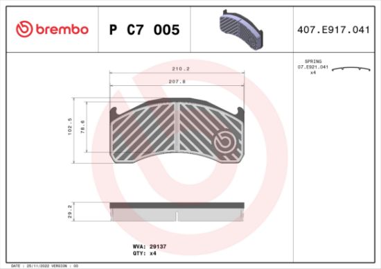Obrázok Sada brzdových platničiek kotúčovej brzdy BREMBO  PC7005