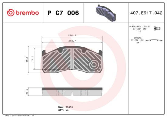 Obrázok Sada brzdových platničiek kotúčovej brzdy BREMBO  PC7006