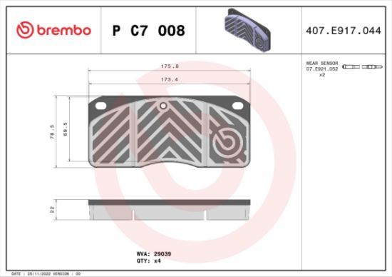 Obrázok Sada brzdových platničiek kotúčovej brzdy BREMBO  PC7008