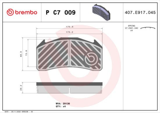 Obrázok Sada brzdových platničiek kotúčovej brzdy BREMBO  PC7009