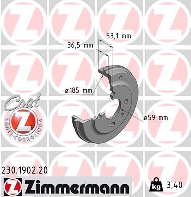 Obrázok Brzdový bubon ZIMMERMANN COAT Z 230190220