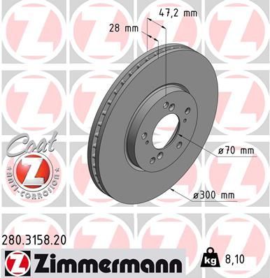Obrázok Brzdový kotúč ZIMMERMANN COAT Z 280315820