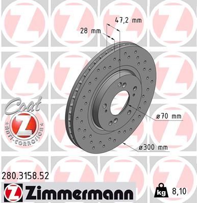Obrázok Brzdový kotúč ZIMMERMANN SPORT COAT Z 280315852