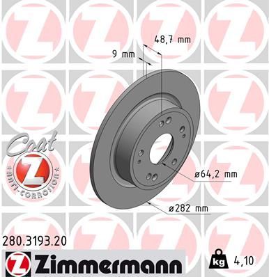 Obrázok Brzdový kotúč ZIMMERMANN COAT Z 280319320