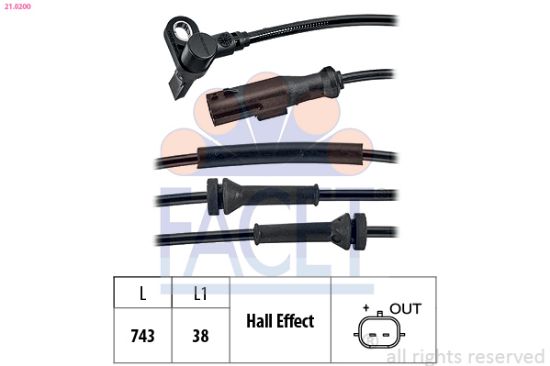 Obrázok Snímač počtu otáčok kolesa FACET Made in Italy - OE Equivalent 210200