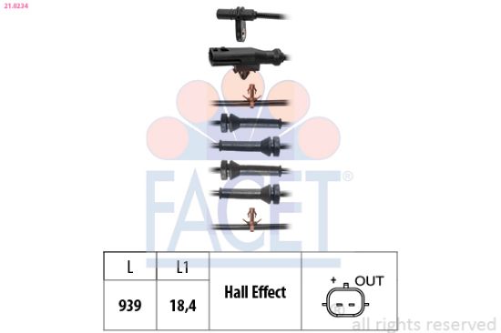 Obrázok Snímač počtu otáčok kolesa FACET Made in Italy - OE Equivalent 210234