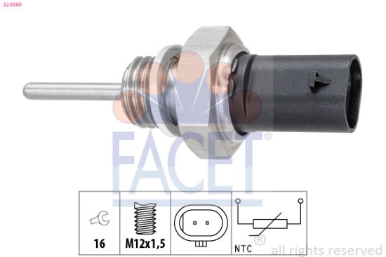 Obrázok Snímač teploty výfukových plynov FACET Made in Italy - OE Equivalent 220260