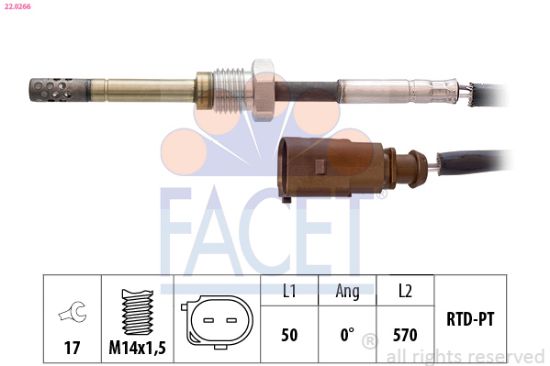 Obrázok Snímač teploty výfukových plynov FACET Made in Italy - OE Equivalent 220266