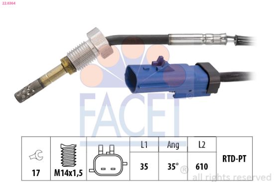 Obrázok Snímač teploty výfukových plynov FACET Made in Italy - OE Equivalent 220369