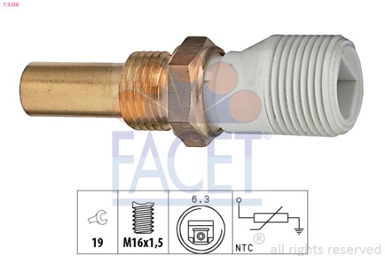 Obrázok Snímač teploty chladiacej kvapaliny FACET Made in Italy - OE Equivalent 73238