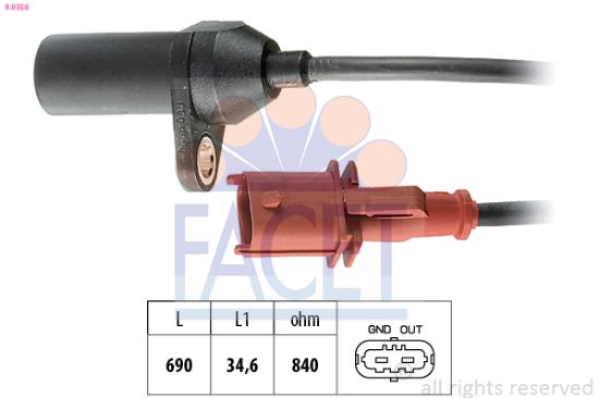 Obrázok Snímač impulzov kľukového hriadeľa FACET Made in Italy - OE Equivalent 90356