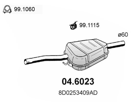 Obrázok Stredný tlmič výfuku ASSO  046023