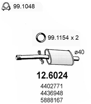 Obrázok Stredný tlmič výfuku ASSO  126024