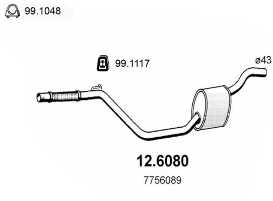 Obrázok Stredný tlmič výfuku ASSO  126080