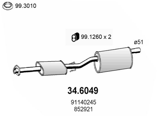 Obrázok Stredný tlmič výfuku ASSO  346049