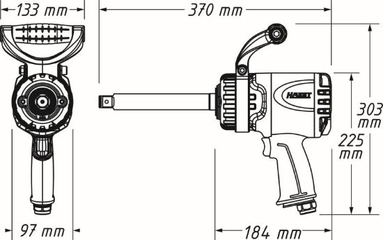 Obrázok Rázový uťahovák (stlačený vzduch) HAZET Twin Turbo impact wrench long spindle 9013LGTT