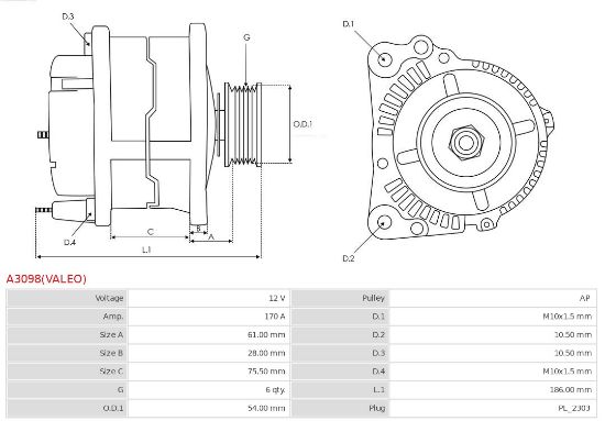 Obrázok Alternátor AS-PL Brand new | Valeo | Alternators A3098VALEO