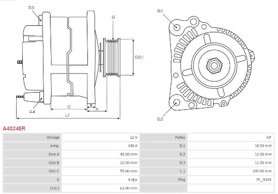 Obrázok Alternátor AS-PL Remanufactured |  | Alternators A4024ER