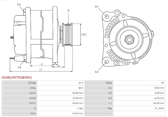 Obrázok Alternátor AS-PL Brand new | Mitsubishi | Alternators A5381MITSUBISHI