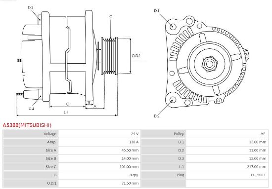 Obrázok Alternátor AS-PL Brand new | Mitsubishi | Alternators A5388MITSUBISHI
