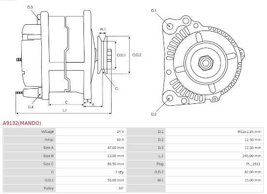Obrázok Alternátor AS-PL Brand new | Mando | Alternators A9132MANDO