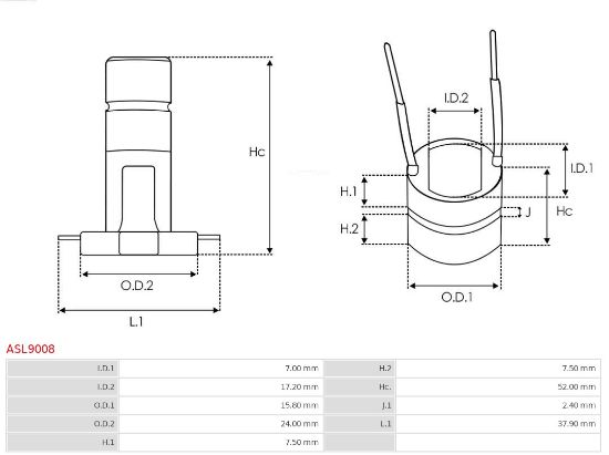 Obrázok Klzný krúżok, alternátor AS-PL Brand new |  | Alternator slip rings ASL9008