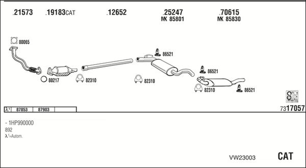 Obrázok Výfukový systém WALKER  VW23003