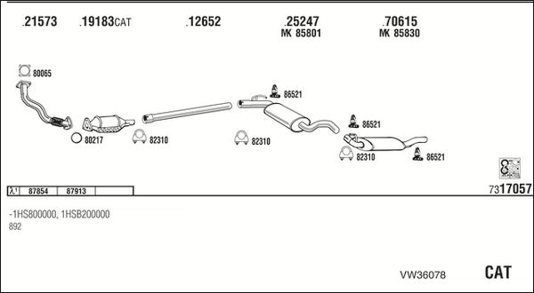 Obrázok Výfukový systém WALKER  VW36078