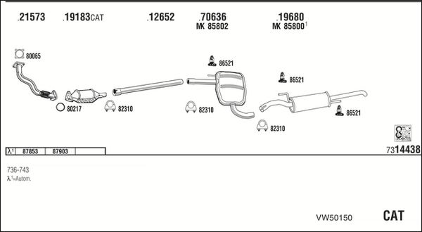 Obrázok Výfukový systém WALKER  VW50150