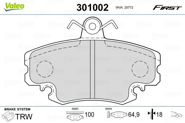 Obrázok Sada brzdových platničiek kotúčovej brzdy VALEO FIRST 301002