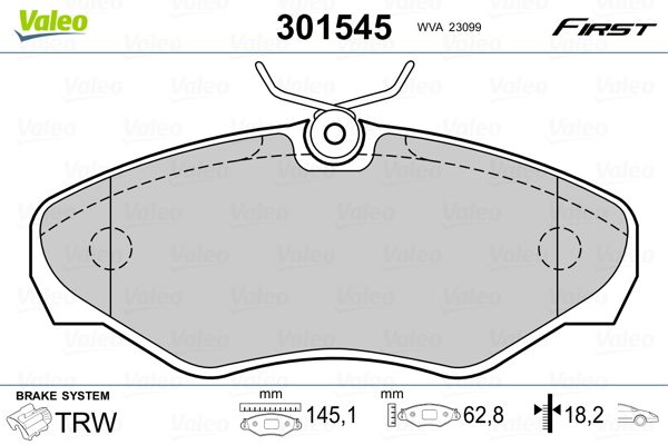 Obrázok Sada brzdových platničiek kotúčovej brzdy VALEO FIRST 301545