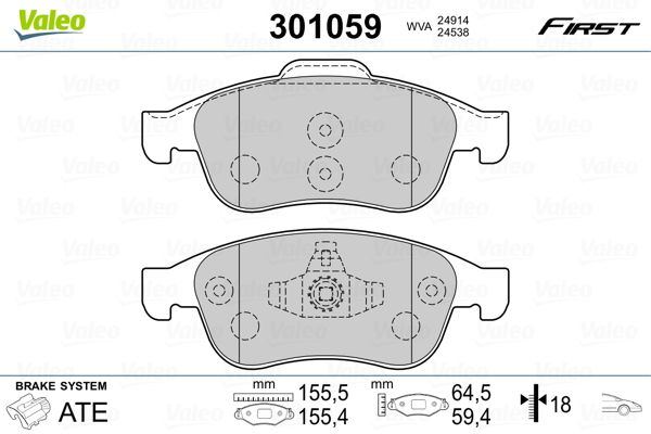 Obrázok Sada brzdových platničiek kotúčovej brzdy VALEO FIRST 301059