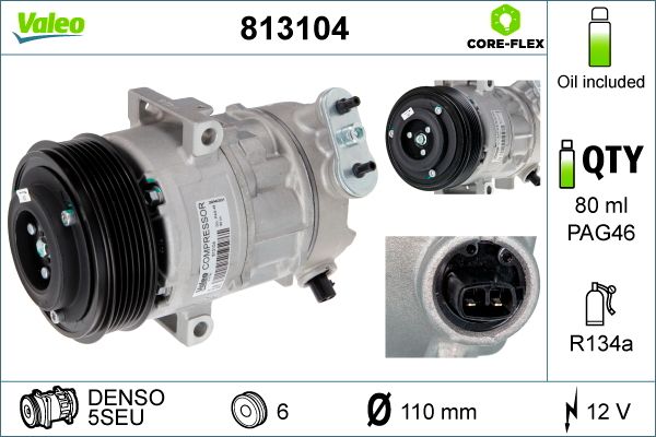 Obrázok Kompresor klimatizácie VALEO  CORE-FLEX 813104