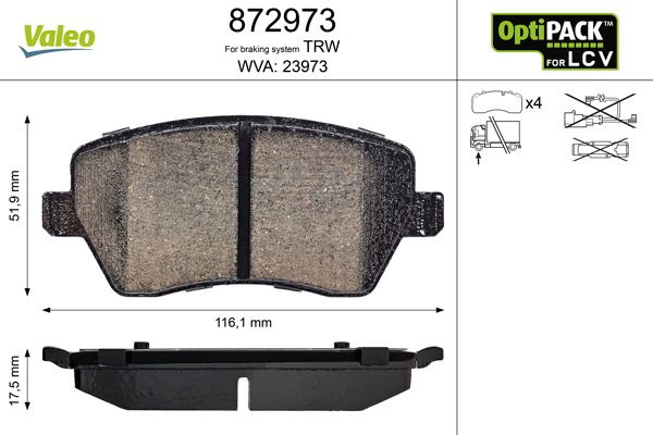 Obrázok Sada brzdových platničiek kotúčovej brzdy VALEO OPTIPACK for LCV 872973