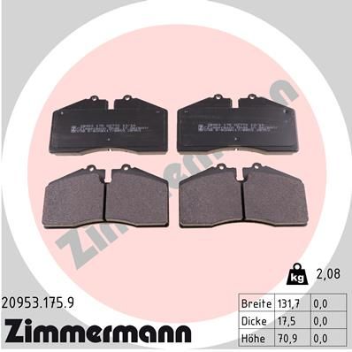 Obrázok Sada brzdových platničiek kotúčovej brzdy ZIMMERMANN pb:z 209531759