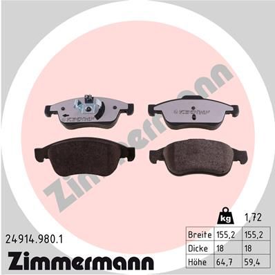Obrázok Sada brzdových platničiek kotúčovej brzdy ZIMMERMANN rd:z 249149801