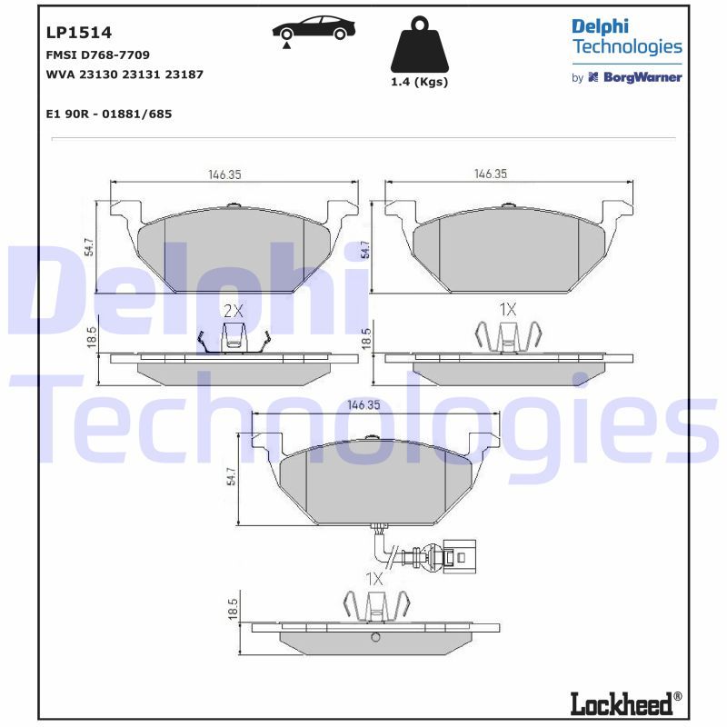 Obrázok Sada brzdových platničiek kotúčovej brzdy DELPHI  LP1514