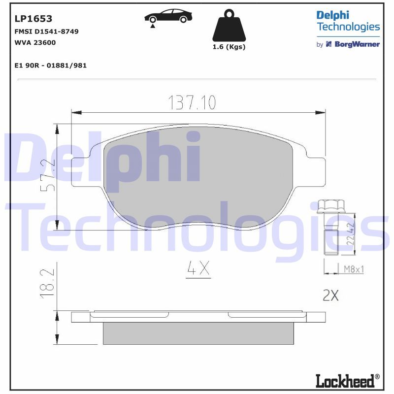 Obrázok Sada brzdových platničiek kotúčovej brzdy DELPHI  LP1653
